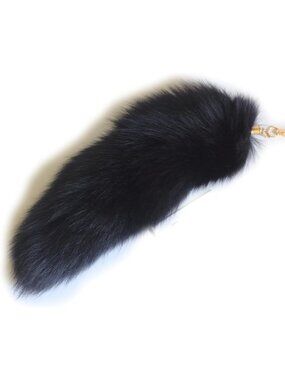 Super Huge Fluffy Real Fox Tail Fur Black Keychain Pendant Halloween Cosplay
